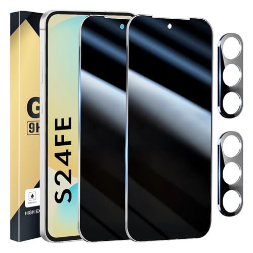 Xiezezei 2+2 Pack Privacy Screen Protector Compatible with Galaxy S24 FE 5G - 2 Tempered Film + 2 Camera Lens Glass - High Clarity - Bubble Free - Anti-Spy Protection - Anti-Shatter