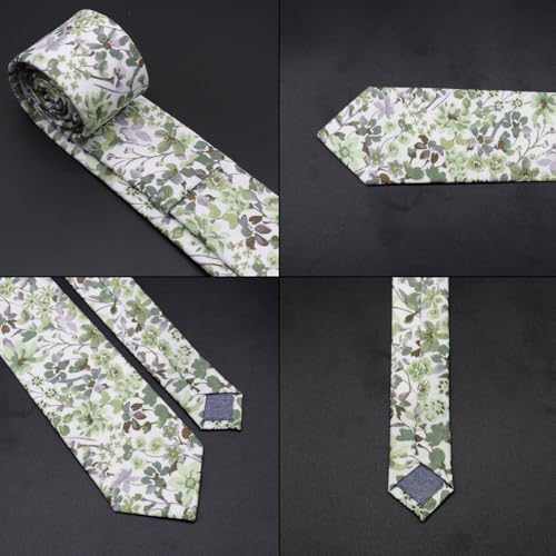 Image of Cotton Floral Ties for Men 2.76 inch Men's Skinny Tie Linen Flower Printed Neck Tie for Wedding Dating Party