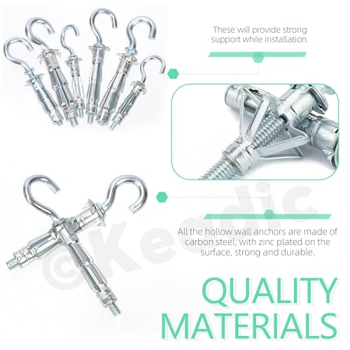 Keadic 46Pcs 6 Sizes Hollow Wall Anchor Screw Assortment Set, M4*32, M4*38, M5*37, M5*52, M6*52,M6*65 - Image 3