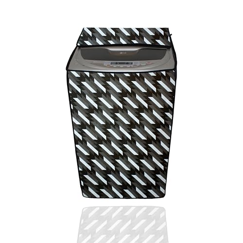 Image of Wings Star LG Top Load Washing Machine Cover for 6 kg, 6.2 Kg, 6.5 Kg, 7 Kg (58 X 58 X 88 cm) | Waterproof & Dust-Proof Top Loading Fully Automatic Washing Machine Cover for LG, (Black Grey) Polyester