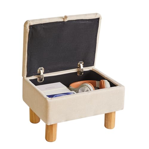 Aibiju Reposapiés con Almacenamiento, Reposapiés Otomano Pequeño, Reposapiés de Tela con Patas de Madera para Sala de Estar, Dormitorio, Entrada, Beige, YD-JD1361