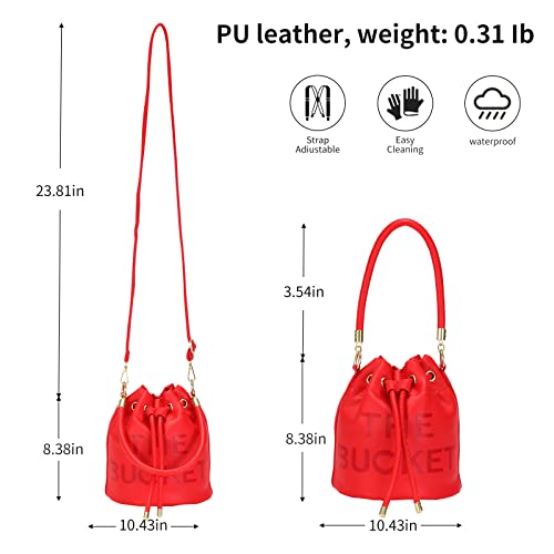 Image of JQAliMOVV Mini Leather Bucket Bags for Women Drawstring Bucket Purse Crossbody Handbags Hobo Bag