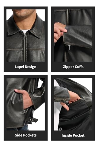 Fahsyee Leather Jacket Men Faux Lightweight Bomber Jackets Mens Motorcycle Vintage Lapel Coats with Zipper and Pockets 5