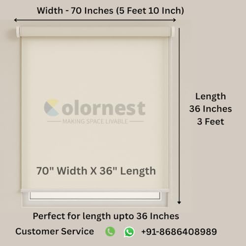 Image of 100% Blackout Roller Blinds for Windows 70 Inch W X 36 Inch L Roll-Up Shades Sun UV Protection for Home & Office, Gray| Customised Size | Heavy Duty in 38 MM Pole