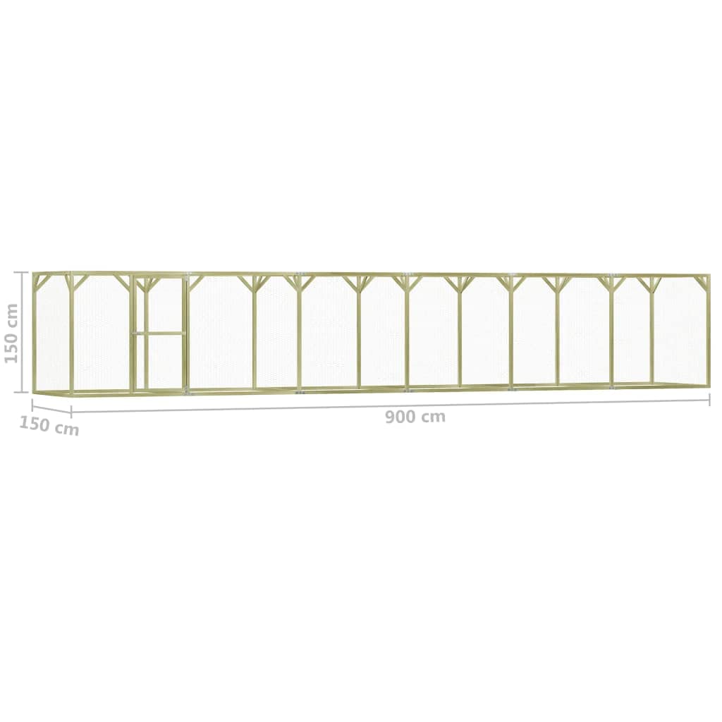 Jaula para gallinas, 1,5 x 9 x 1,5 m, madera de pino impregnada, gallinero, gallinero, gallinas, gallinas, patos y otros animales pequeños, espaciosa y práctica