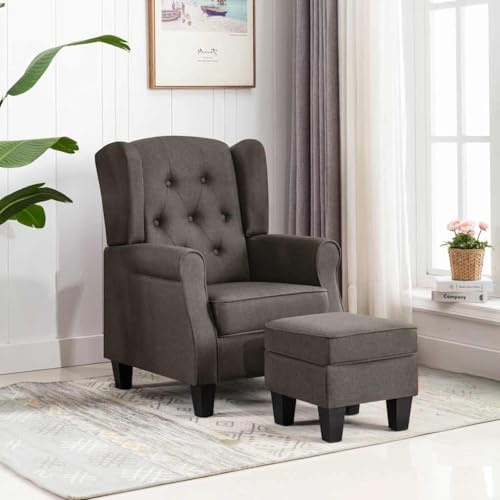 Teenpull Sillón con reposapiés de tela topo, silla de salón con acolchado de espuma, marco de madera, respaldo alto, cómodo sillón acento para salón, dormitorio, rincón de lectura
