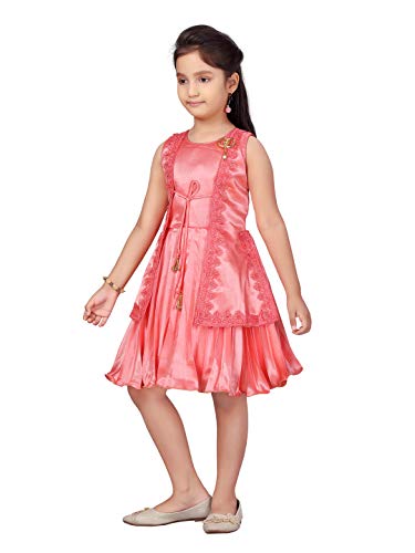 Image of MUHURATAM Girl's Silk Fit and Flare Knee-Length Dress