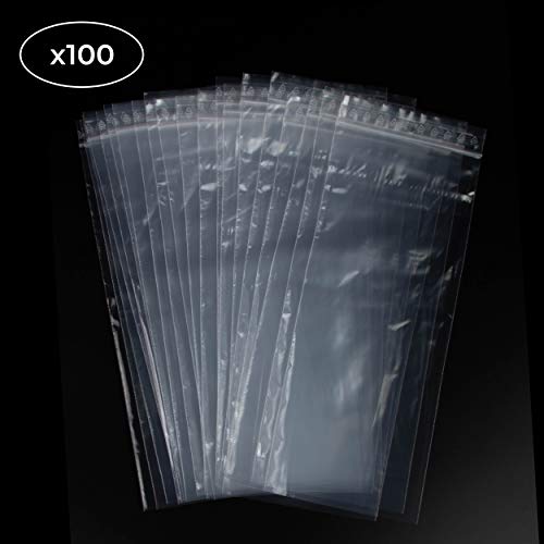 100 Beutel mit Reißverschluss, wiederverschließbar, transparent, für Lebensmittel, Schmuck, Zubehör, Format 10 x 25 cm