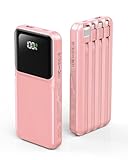 RONEGN Portable Charger with Built in Cable - Power Bank Fast Charging 22.5W USB C 10000mAh LED Display Travel Battery Pack 5 Outputs & 3 Inputs for iPhone Samsung Android iPad Phones Tablets etc