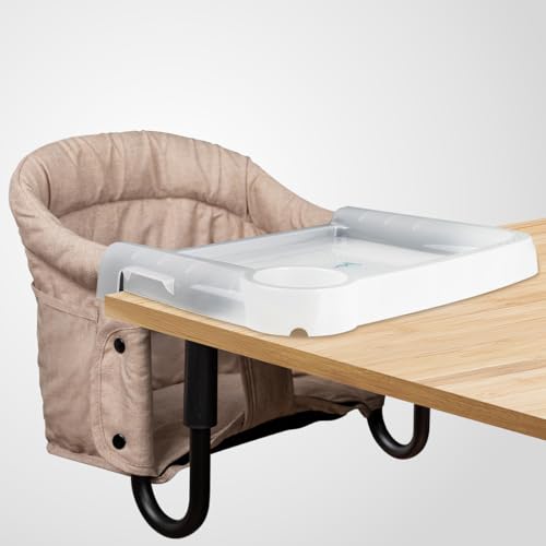 Image of Hook On Chair with Removable Dining Tray,Portable Hook-On Chairs with Storage Bag, for Home and Travel(Khaki)