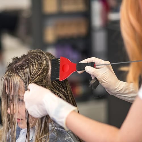 Image of Balacoo Hair Dye Brush Set 3 Pcs Metal Pintail Long Handle | Plastic brush heads, stainless steel parting tip, extended grip, salon or home tinting, confirm color and tool size