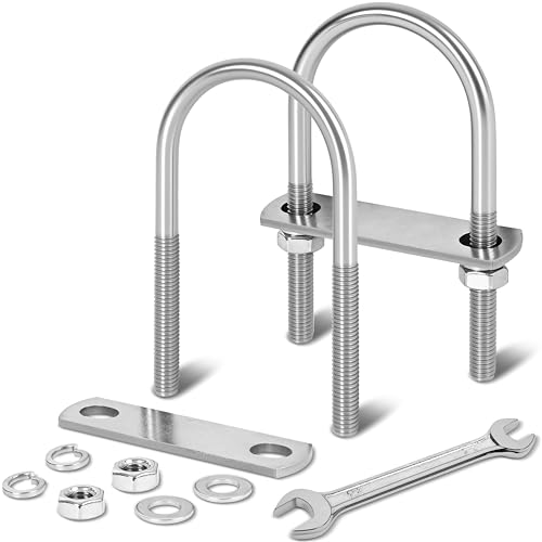 Image of 2 Sets M8 U Bolts 2 Inch Wide, 5 /16 inch x 2 inchW x 4 inch L | 304 Stainless Steel U Bolt Heavy Duty for boat trailer with Nuts, Bolt Plate and Washers,2 inch u bolt,Metric bolts