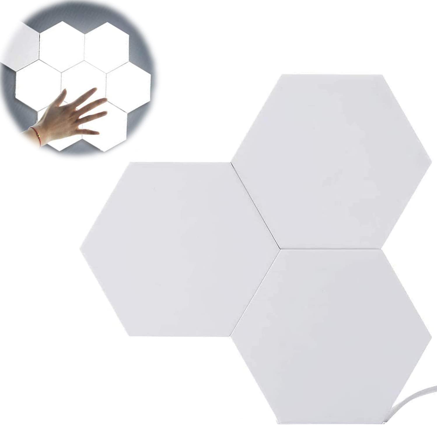 DELFINO 3-Pack White Hexagon Modular Touch Sensitive Lights Nano-leaf Wall Sconce Light Modern Smart Wall Lamp LED Panel Night Light Decoration for Indoor Living Room, not Include Lamp Holder
