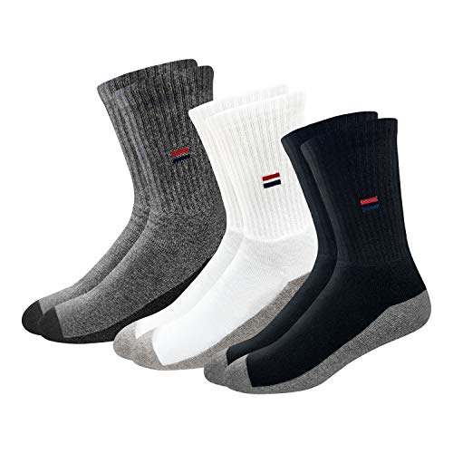 NAVYSPORT Mens Solid Cotton Cushion Comfort Crew Socks Pack of 3 (Multi-coloured/Grey)