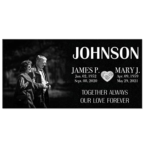 Image of 20x10 Double Headstones for Graves, Granite Memorial Stones, Companion Grave Markers for Cemetery for Humans, Outdoor Customized Memorial Plaques for Two People, in Loving Memory of Parents, Couples