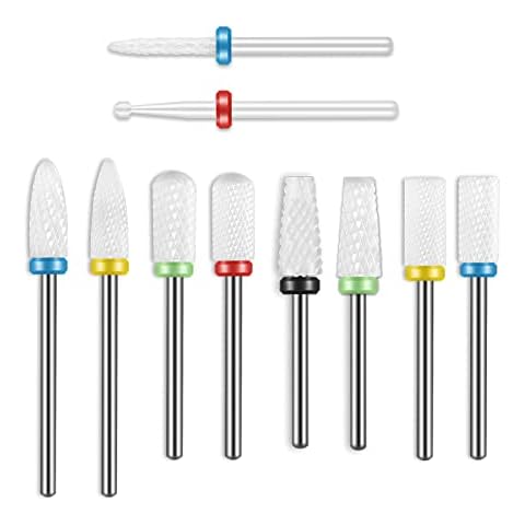Depvko 10Pcs Ceramic Nail Drill Bits Set, 3/32 Inch Professional Drill Bits for Nails Cuticle Remover for Acrylic Electric Manicure Pedicure Nail File Machine Cover