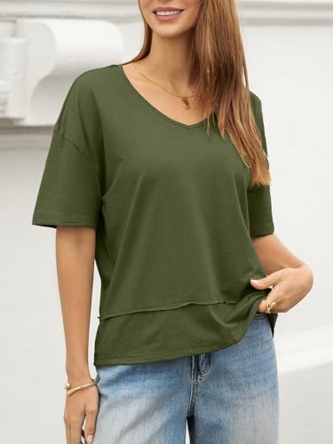 Image of UNCLECAT Womens V Neck T Shirts Summer Trendy Loose Fit Casual Tops Tees
