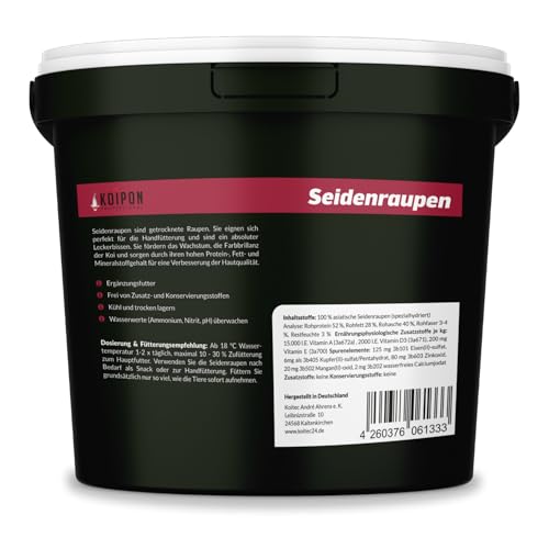 KOIPON Seidenraupen 1,5 kg getrocknet, Naturfutter ergänzend zu Koifutter für japanische Koi & Goldfische, Fischfutter, Leckerli zur Handfütterung