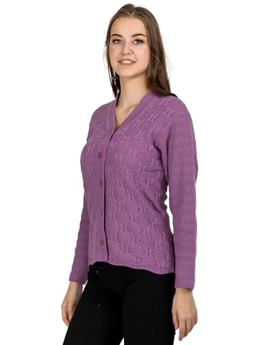 Image of Lady Willington Women Woolen V-Neck Self Design Cardigan Heavy Daffodil Fabric Cardigan Winter Wear Pure Wool Cardigans for Women Sweaters Long Cotty Fully Warm Cardigan Free Sizes