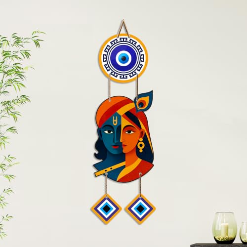 Image of Artvibes Radha Krishna Artistic Evil Eye Wall Hanging for Home Entrance Decor | Nazar Battu Protection Hanging for Living Room Bedroom Temple | Vastu Positive Energy Decorative Gift (WH 8576N)