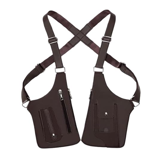 Sac bandoulière en cuir premium ajustable for homme, dissimulé sous le bras, avec double poche, accessoire de voyager(Brown)