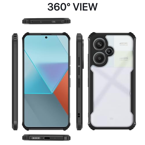 Image of Pikkme Redmi Note 13 Pro Plus 5G Back Cover | Crystal Clear Transparent Back | Ultra Hyrbid | Full Camera Protection | Raised Edge | Bumper Back Case (Black)