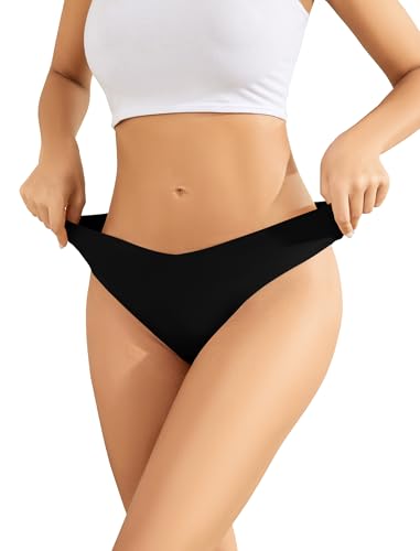 Image of voenxe Seamless Women Thongs,No Show Ladies Gym Comfy Invisible Underwear | Comfortable Soft Panties,Low Rise Laser Cut Workout No Seam Athletic Undies for Sports Running Exercise,5 Pack