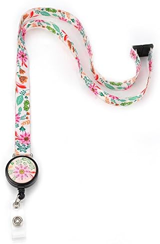 Grekywin Flowers Lanyard Keychain for Women, Neck Lanyards, ID Badge Holder for Teacher, Students