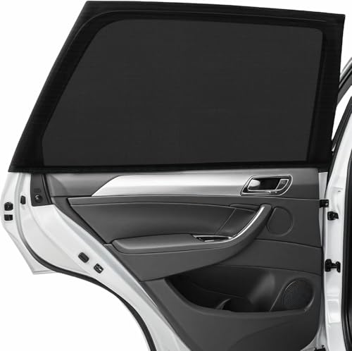 Car Rear Side Window Shade, 2 Pack Stretchy Mesh Car Window Screen Sun Shade Mosquito Net Cover Fit for 96% Cars SUVs, Anti-Sun Glare, Reduce UV Rays,Privacy Protection