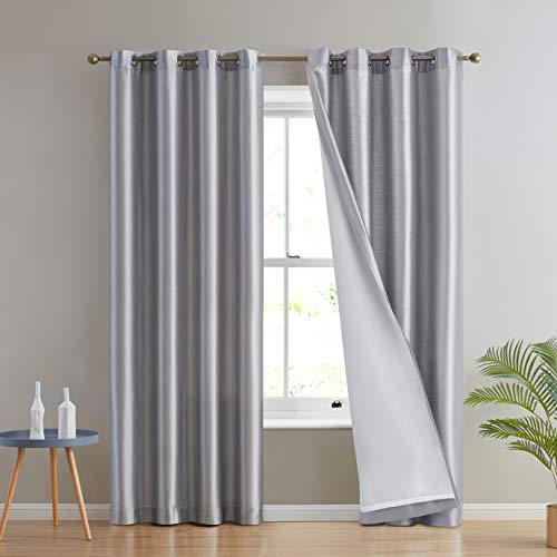 HLC.ME Jefferson Faux Silk Semi Sheer Light Filtering Microfiber Lined Grommet Lightweight Window Curtains Drapery for Bedroom, Dining Room & Living Room, 2 Panels (54 x 84 Inch, Light Grey)