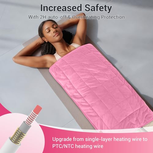 Image of Comfytemp Weighted Heating Pad 17 inchx33 inch for Full Back & Leg, Extra Large Electric Heat Pad, Birthday Days Gifts for Mom Women Men Dad, Full Body Heated Pad with Ceramic Bead Filling, Pink