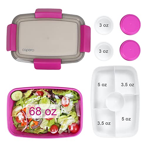 Image of Caperci Large Salad Container Bowl for Lunch - Better Adult Bento Lunch Box 68 oz, 5-Compartment Tray, 2pcs 3-oz Sauce Cups, Stackable, BPA-Free (Purple)
