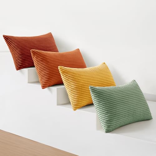 Image of MIULEE Decorative Throw Pillow Covers 12x20 Inch Set of 4, Vibrant Cushion Covers Vintage Retro Fall Home Decor, Mix and Match Color Clash Design for Sofa Couch Bed Living Room Yellow Rust Green