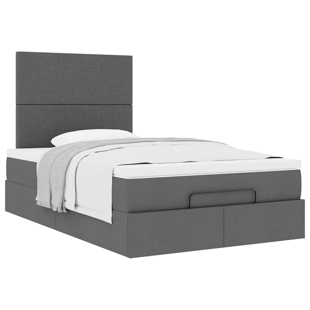Cama otomana con colchón, 120 x 200 cm, color gris oscuro, núcleo de muelles ensacados, superficie de descanso para dormitorio, habitación juvenil, habitación de invitados