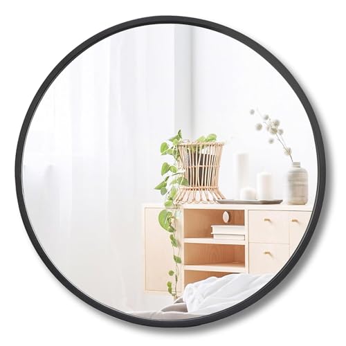 Image of RIZIK STORE Iron Metal Decorative Round Wall Mirror with Hook - HD Clear Glass, Wall Mounted for Bedroom, Living Room, Wash Basin, Vanity, Makeup & Bathroom