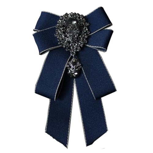 Image of Rhinestone Retro British Style Pre-tied Adjustable Fabric Ribbon Bow Tie for Women Men Uniform Necktie Bownot