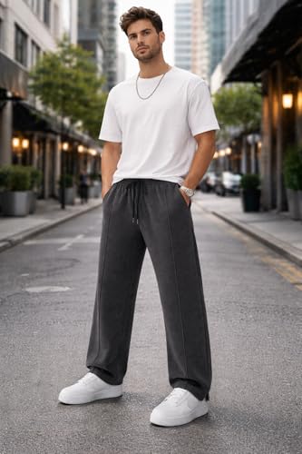 Image of ENDEAVOUR WEAR Men's Baggy Oversized Track Pants | Premium Cotton Rich Fabric | Straight Loose Fit Non-Cuffed | Gym, Streetwear & Casual Comfort Track Pants Lounge Pants