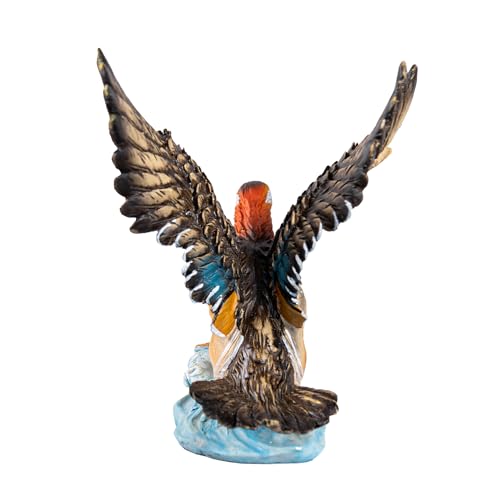 Figura Decorativa Pato Mandarín con Alas Extendidas en Base de Ola Azul miniatura 3