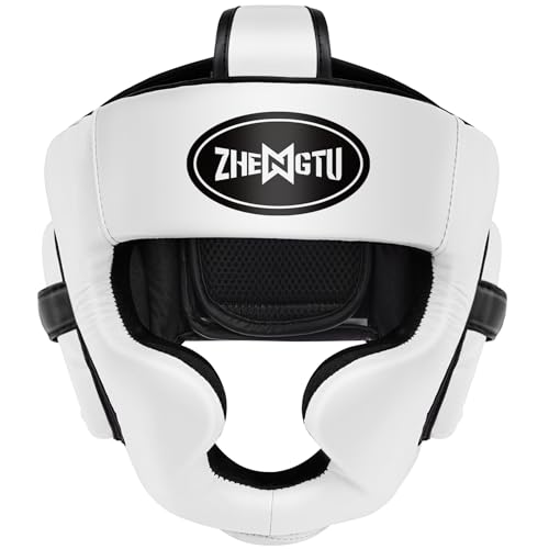 Boxing Headgear Training Sparring Head Guard for MMA, Muay Thai, Kickboxing Trainees, and Boxing for Adult Men (White, L)
