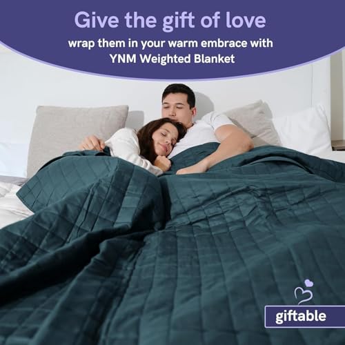 Image of YnM Exclusive Weighted Blanket, Soothing Organic Long Stapled Cotton, Bed Blanket for One Person of 140lbs, Ideal for Queen /King Bed (60x80 Inches, 15 Pounds, Peacock /Grey Reversible)