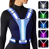 SAWNZC LED Reflective Vest Running Gear, 5 Colors Lights Up Running Vest Rechargeable for Night Walking Running Cycling Jogging, Adjustable Size for Men Women Kids (1, Blue)