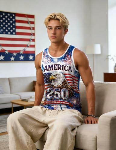 Image of Ithalt USA Tank Top Men 4th of July Patriotic Sleeveless American Flag Workout Shirt Summer Beach Independence Day