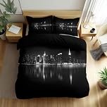 Single Size Duvet Cover Sets 135 x 200 cm, Reversible Black and White New York City Skyline Bedding Set - Soft Breathable Photographic Art Duvet Cover for Kids Adults Lightweight Bedding Easy Care