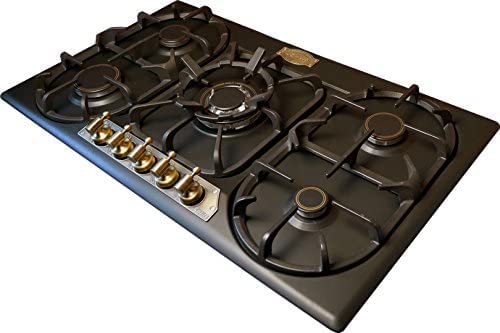 Kaiser KG 9325 Em Rétro Plaque de cuisson autonome à gaz 90cm/Cuisinière à gaz exclusive de Kaiser/Plan de cuisson à gaz/Noir/Grilles massives en fonte/Brûleur WOK 3,8kW avec adaptateur