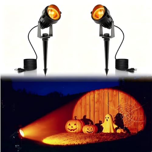 Image of L LOHAS LED Orange Halloween Outdoor Spotlight 5W Dusk to Dawn 2 Pack