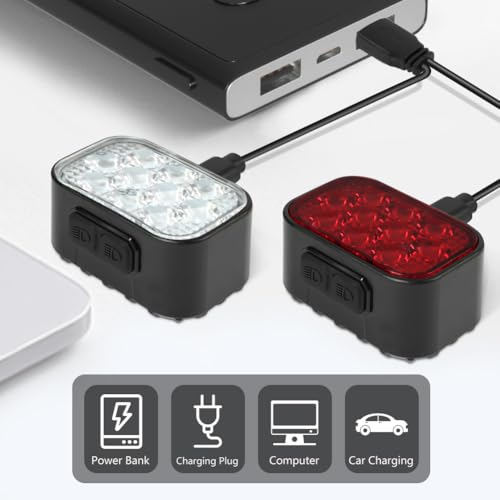 AOOSA Luz Bicicleta, IPX6 Impermeable Luces Bicicleta Delantera y Trasera, USB Recargable & 8+9 Iluminación Modos, Luz Ciclismo Potente LED para Ciclismo Nocturno, Camping, Mochila y Seguridad Vial - imagen 4