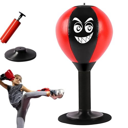 Gcroet Desktop Punching Bag with Strong Suction Cup and Pump Portable Desk Speed Bag with Evil Smile Stress Relief Boxing for Office Worker Adults Kids Red...