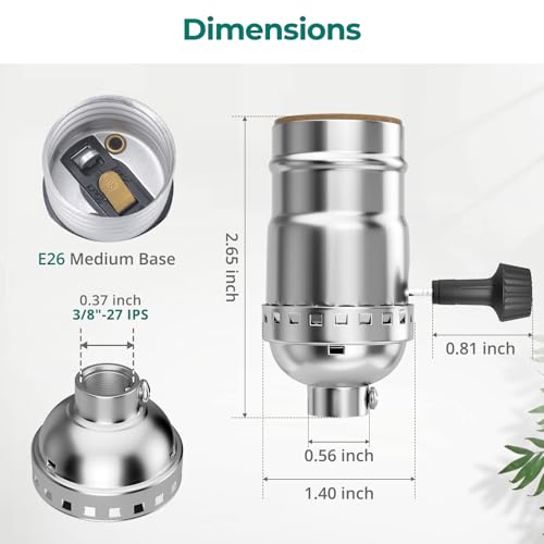Image of 3 Way Lamp Holder Replacement, E26 Screw Base Lamp Holder with Rotary Knob Switch for Low, Medium and High Settings, Repair Kit