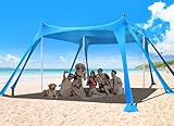 Osoeri Beach Tent, Camping Sun Shelter UPF50+ with 8 Sandbags, Sand Shovels, Ground Pegs & Stability Poles, Outdoor Shade Beach Canopy for Camping Trips, Fishing, Backyard Fun or Picnics