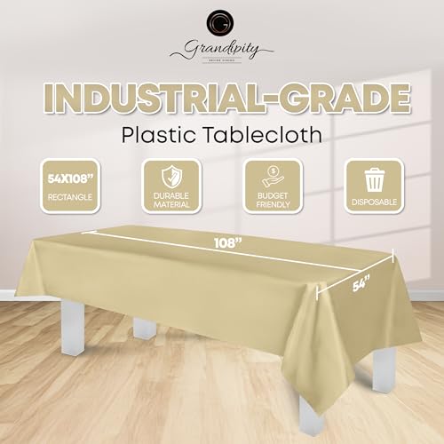 Image of Grandipity 24 Pack Premium Disposable Plastic Tablecloth 54 Inch. x 108 Inch. Decorative Rectangle Table Cover - Beige